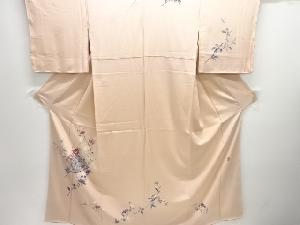 作家物　手描き友禅　ザルに百合模様訪問着(重ね衿付き)